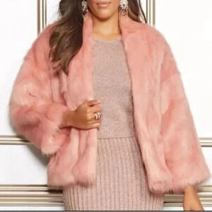 Eva Mendes NY&C Faux Fur Coat Jacket Pink Womens Size XS /S Small Barbiecore Lux